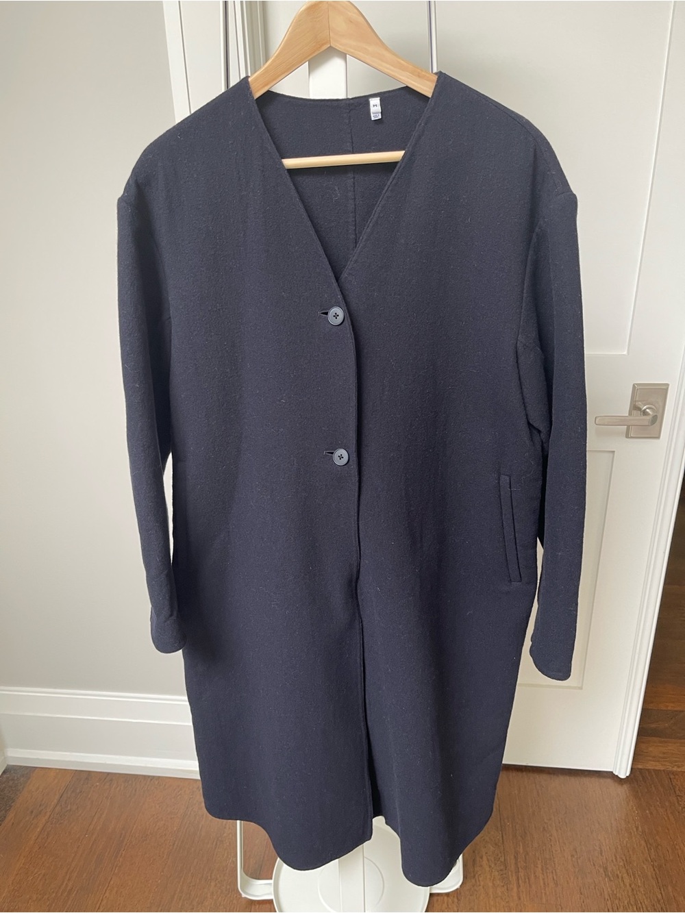 MUJI thin wool Long Sleeve Coat in Blue Size Medium